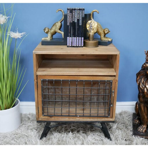 Industrial Black Metal And Solid Wood 1 Glass Door 1 Shelf Bedside Cabinet Side Table