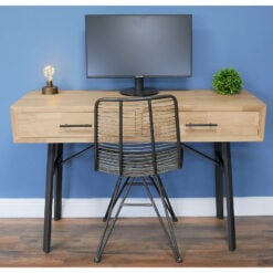 Industrial Black Metal And Solid Wood 2 Drawer Console Table Desk 121cm