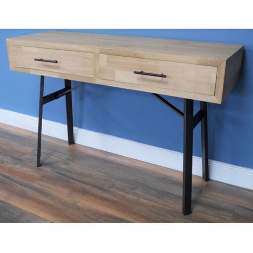 Industrial Black Metal And Solid Wood 2 Drawer Console Table Desk 121cm