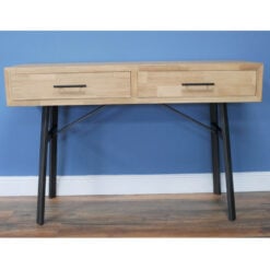 Industrial Black Metal And Solid Wood 2 Drawer Console Table Desk 121cm