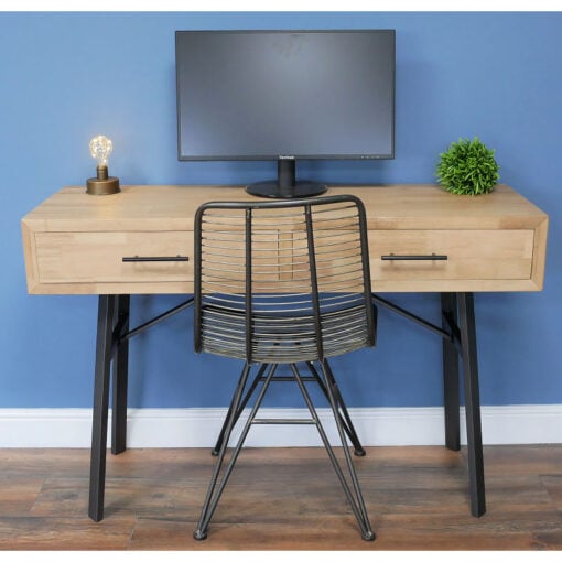 Industrial Black Metal And Solid Wood 2 Drawer Console Table Desk 121cm