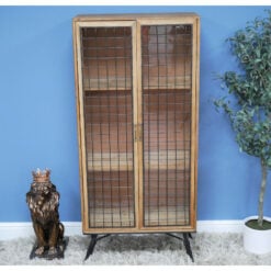 Industrial Black Metal And Solid Wood 2 Glass Door Display Cabinet 142cm