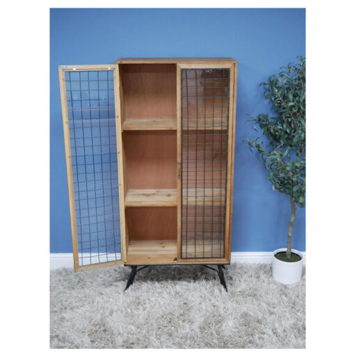Industrial Black Metal And Solid Wood 2 Glass Door Display Cabinet 142cm