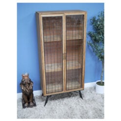 Industrial Black Metal And Solid Wood 2 Glass Door Display Cabinet 142cm
