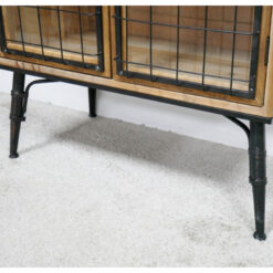 Industrial Black Metal And Solid Wood 2 Glass Doors Small Sideboard Cabinet