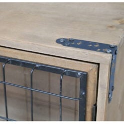 Industrial Black Metal And Solid Wood 2 Glass Doors Small Sideboard Cabinet
