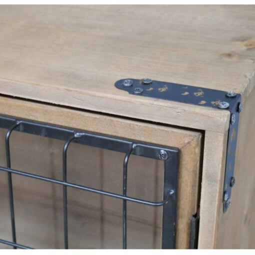 Industrial Black Metal And Solid Wood 2 Glass Doors Small Sideboard Cabinet