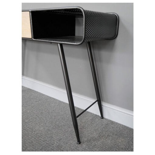 Industrial Black Metal And Solid Wood 2 Tier 1 Drawer Desk Console Table