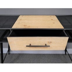 Industrial Black Metal And Solid Wood 2 Tier 1 Drawer Desk Console Table