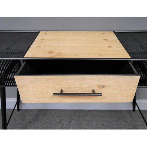 Industrial Black Metal And Solid Wood 2 Tier 1 Drawer Desk Console Table