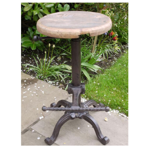 Industrial Black Metal And Solid Wood Height Adjustable Bar Stool