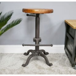 Industrial Black Metal And Solid Wood Height Adjustable Bar Stool