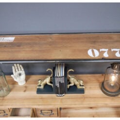 Industrial Black Metal And Solid Wood Multi Drawer 1 Door Apothecary Sideboard Cabinet With Wheels