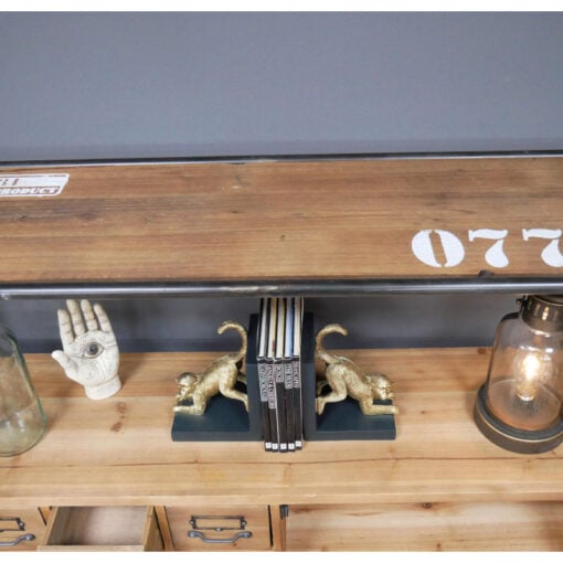 Industrial Black Metal And Solid Wood Multi Drawer 1 Door Apothecary Sideboard Cabinet With Wheels