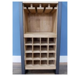 Industrial Black Metal And Solid Wood Small Bar Drinks Cabinet With 1 Drawer And Wine And Glass Storage