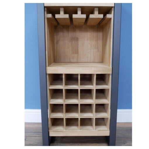 Industrial Black Metal And Solid Wood Small Bar Drinks Cabinet With 1 Drawer And Wine And Glass Storage