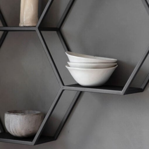 Industrial Black Metal Honeycomb Design Wall Shelving Unit 70cm