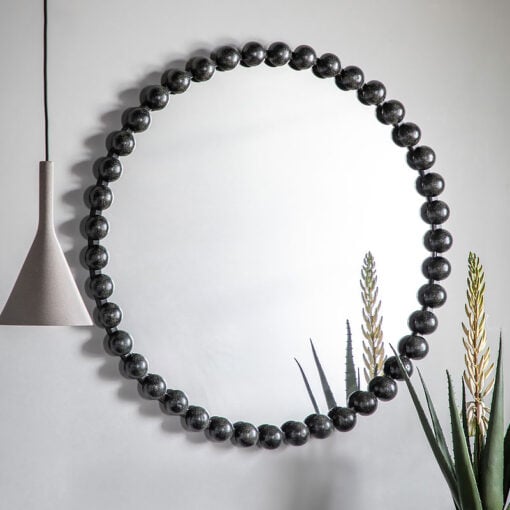 Industrial Black Metal Round Large Beads Design Wall Mirror 80cm