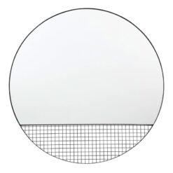 Industrial Black Metal Round Large Wall Mirror With Caged Wire Section 80cm