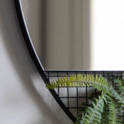 Industrial Black Metal Round Large Wall Mirror With Caged Wire Section 80cm