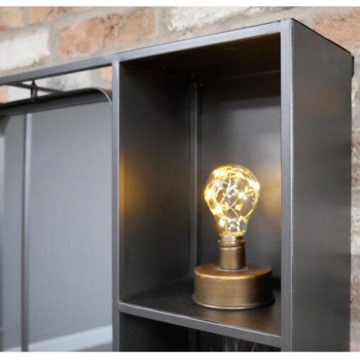 Industrial Black Metal Wall Shelving Unit With Mirror 80cm