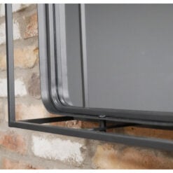 Industrial Black Metal Wall Shelving Unit With Mirror 80cm