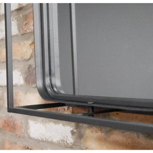 Industrial Black Metal Wall Shelving Unit With Mirror 80cm