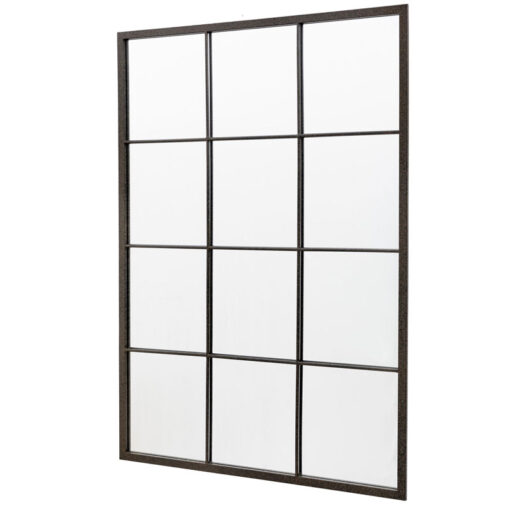 Industrial Black Metal Window Pane Panelled Large Wall Mirror 110cm