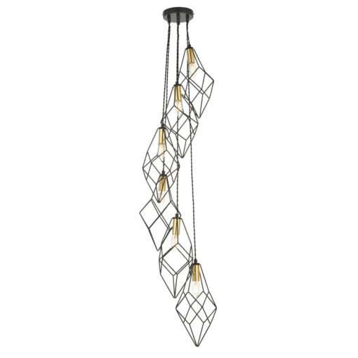 Industrial Cascading Cages Black And Gold Metal 6 Light Ceiling Pendant Chandelier 100cm