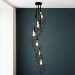 Industrial Cascading Cages Black And Gold Metal 6 Light Ceiling Pendant Chandelier 100cm