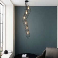 Industrial Cascading Cages Black And Gold Metal 6 Light Ceiling Pendant Chandelier 100cm