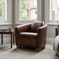 Industrial Cognac Tan Brown Real Brazilian Leather Cigar Armchair With Oak Feet Industrial Cognac Tan Brown Real Brazilian Leather Cigar Armchair With Oak Feet