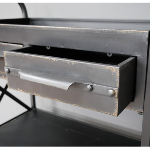 Industrial Distressed Black Metal 2 Drawer 3 Tier Open Shelving Unit 100cm
