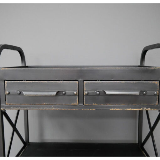 Industrial Distressed Black Metal 2 Drawer 3 Tier Open Shelving Unit 100cm