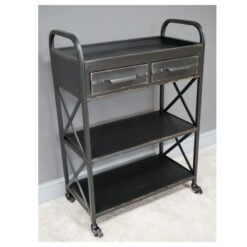 Industrial Distressed Black Metal 2 Drawer 3 Tier Open Shelving Unit 100cm