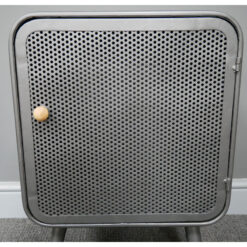 Industrial Grey Mesh Metal 1 Door Bedside Cabinet Side Table With Wooden Handle