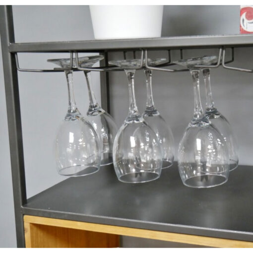Industrial Grey Metal 2 Door Tall Shelving Bar Drinks Cabinet With Glass And Wine Storage 180cm