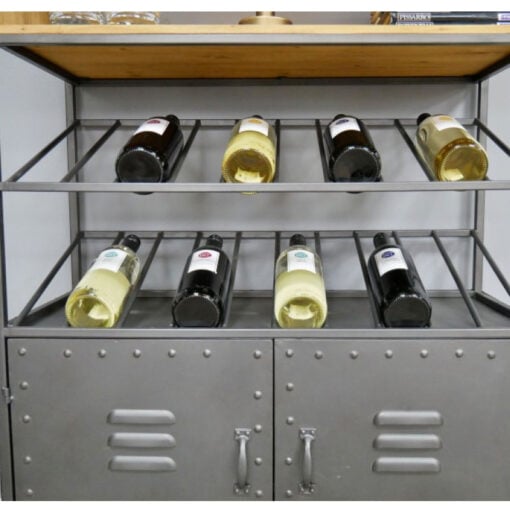 Industrial Grey Metal 2 Door Tall Shelving Bar Drinks Cabinet With Glass And Wine Storage 180cm