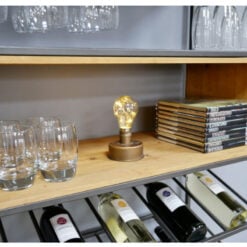 Industrial Grey Metal 2 Door Tall Shelving Bar Drinks Cabinet With Glass And Wine Storage 180cm