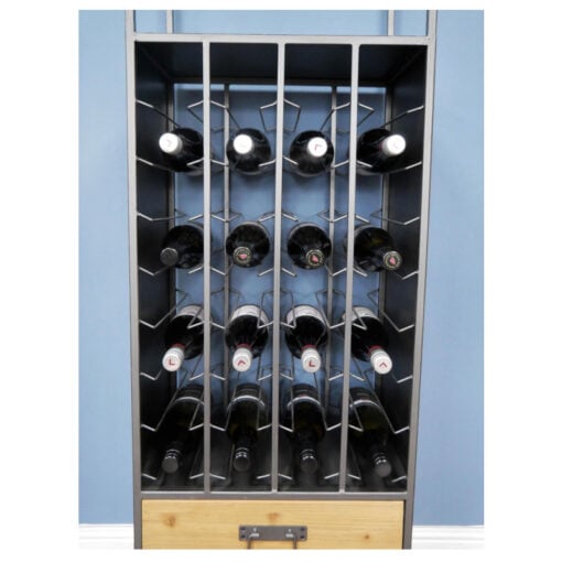Industrial Grey Metal And Solid Wood 2 Drawer Tall Wine Drinks Bar Cabinet 170cm