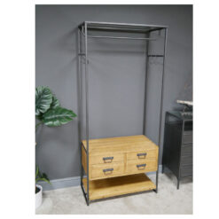 Industrial Grey Metal And Solid Wood 4 Drawer Hall Stand Coat Hanger 180cm