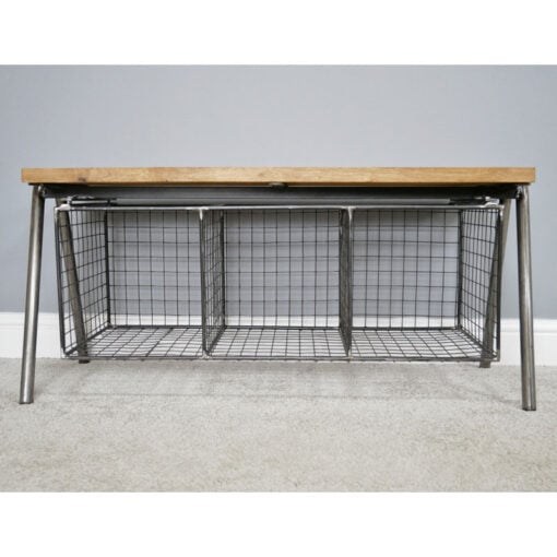 Industrial Grey Metal And Solid Wood Hallway Shoe Storage Bench 101cm