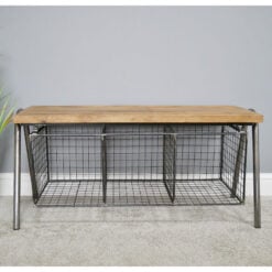 Industrial Grey Metal And Solid Wood Hallway Shoe Storage Bench 101cm