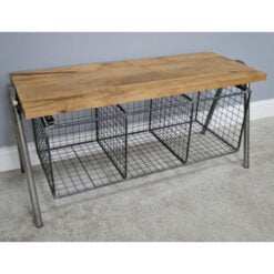 Industrial Grey Metal And Solid Wood Hallway Shoe Storage Bench 101cm
