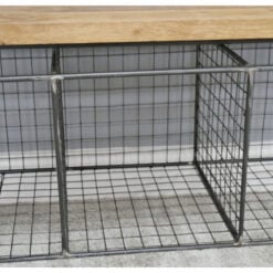 Industrial Grey Metal And Solid Wood Hallway Shoe Storage Bench 101cm