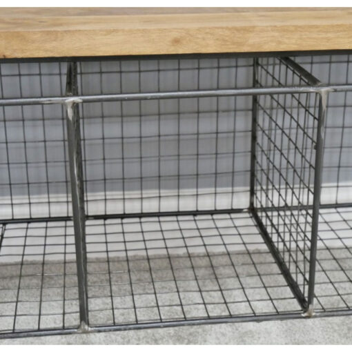 Industrial Grey Metal And Solid Wood Hallway Shoe Storage Bench 101cm