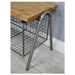 Industrial Grey Metal And Solid Wood Hallway Shoe Storage Bench 101cm