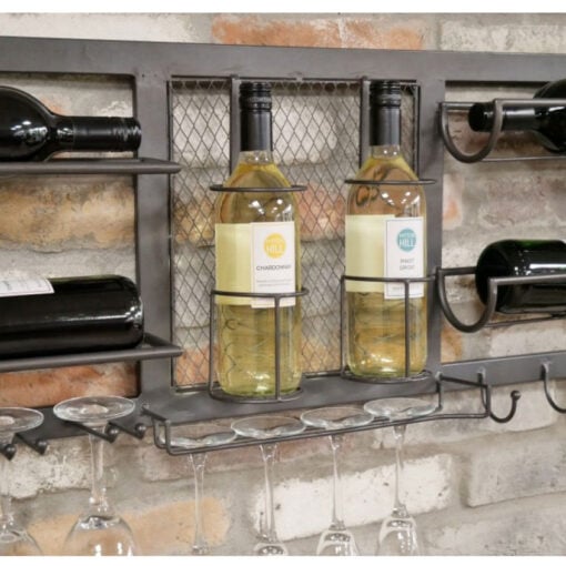 Industrial Grey Metal Kitchen Wall Shelving Unit With Wine And Glass Storage 100cm