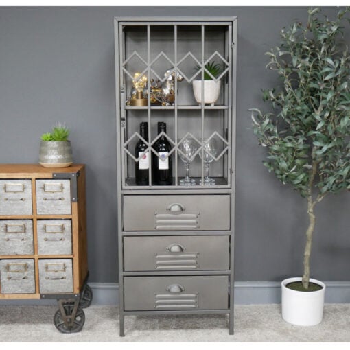 Industrial Grey Metal Locker Style 1 Door 3 Drawer Tall Display Shelving Unit Cabinet 137cm