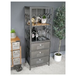 Industrial Grey Metal Locker Style 1 Door 3 Drawer Tall Display Shelving Unit Cabinet 137cm